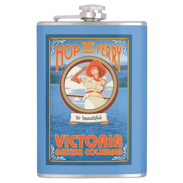 Woman Riding Ferry - Victoria, BC Canada Hip Flask (Front)