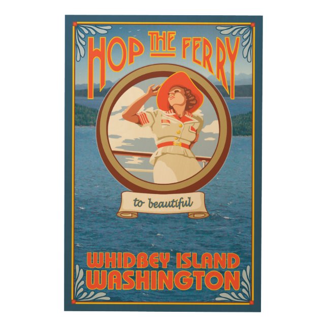Woman Riding Ferry - Whidbey Island, Washington Wood Wall Art (Front)