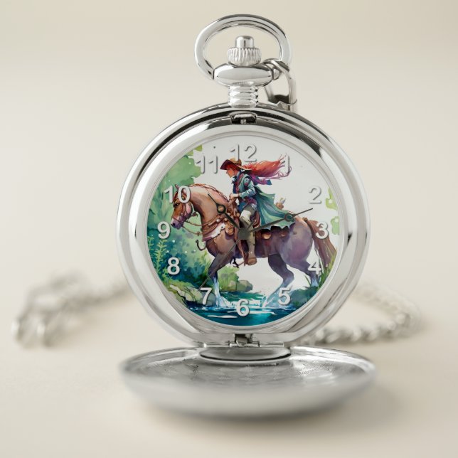 Woman riding horse pocket watch (Inside)