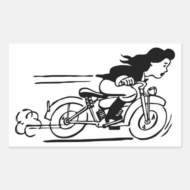 Woman Riding Motorcycle Biker Chick Art Rectangular Sticker (Front)