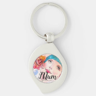 Woman Rose Watercolor Flower Mom Mothers Day Keychain