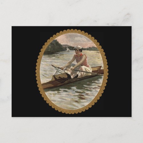 Woman Rowing Scull on Beautiful Lake Postcard