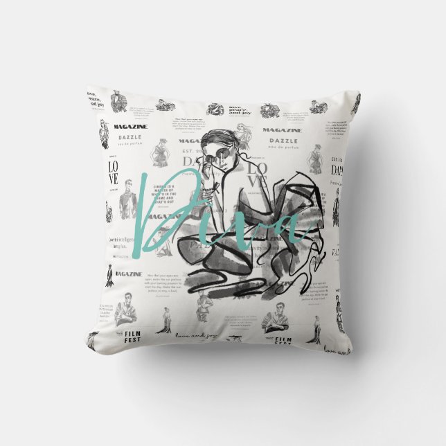 Woman’s fashion magazine throw pillow (Front)