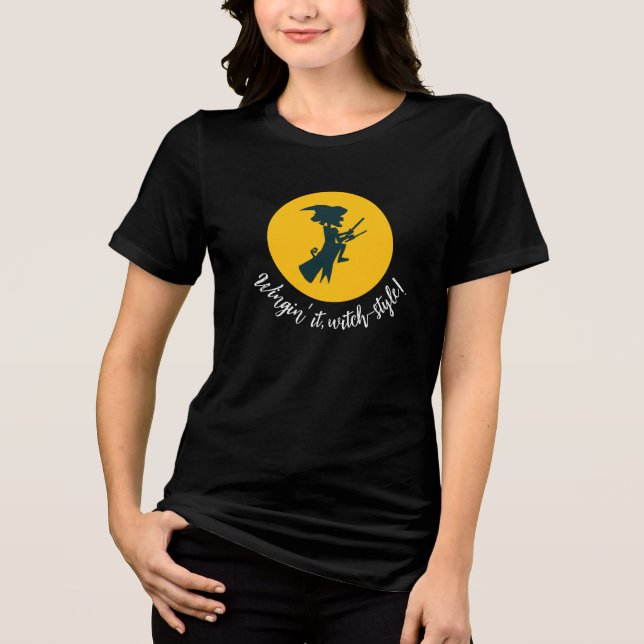Woman 's T-shirts " Wingin’ it, witch-style "  (Front)