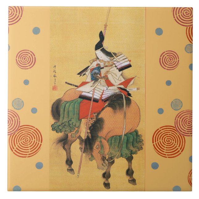 WOMAN SAMURAI TOMOE GOZEN HORSEBACK Japanese Art Ceramic Tile (Front)