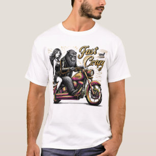 Woman Sasquatch Yeti bigfoot on Motorcycle T-Shirt