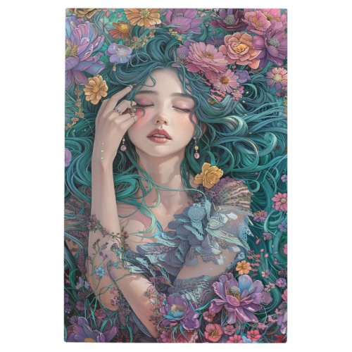  Woman SC4 Esoteric Meditating Goddess Floral Metal Print