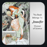 Woman Science by Eugene Grasset Personalize Square Sticker<br><div class="desc">Personalize it with your details. Edit font, font size and color and text placement! You can also remove the text if you want the art only. Eugène Samuel Grasset was a late 19th century / early 20th century Swiss decorative artist who worked in Paris, France in several different creative design...</div>