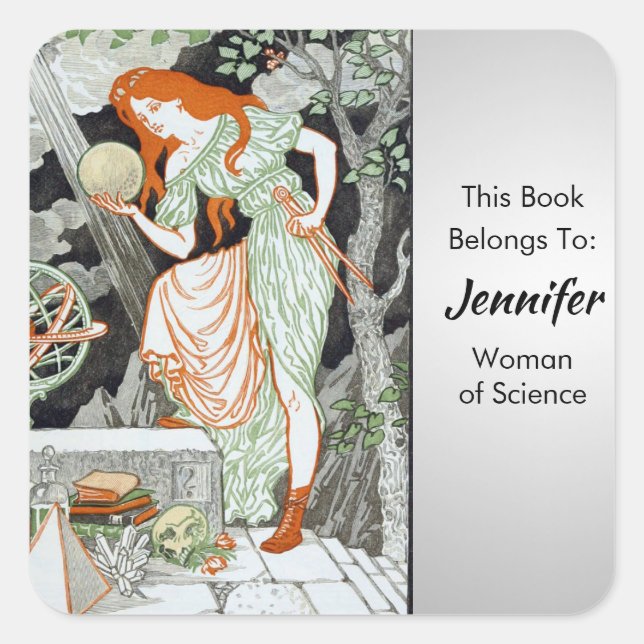 Woman Science by Eugene Grasset Personalize Square Sticker (Front)