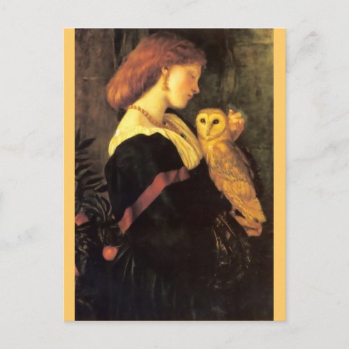 Woman Screech Owl antique painting Postcard