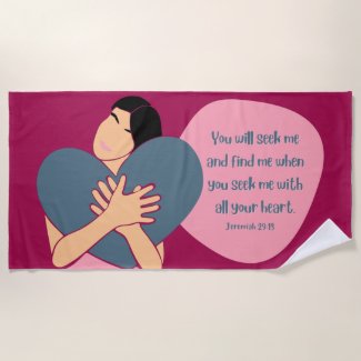 Woman Scripture Heart Christian Magenta Beach Towel