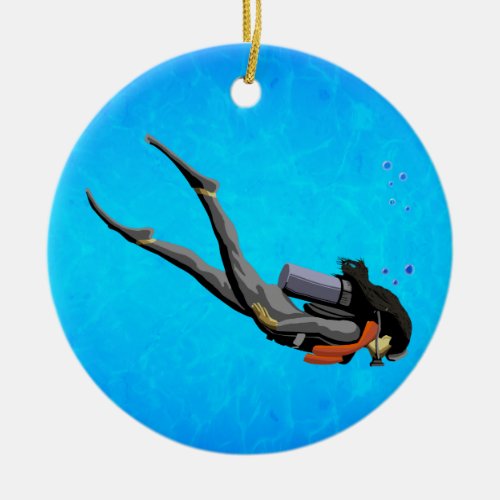 Woman SCUBA Diving Ceramic Ornament