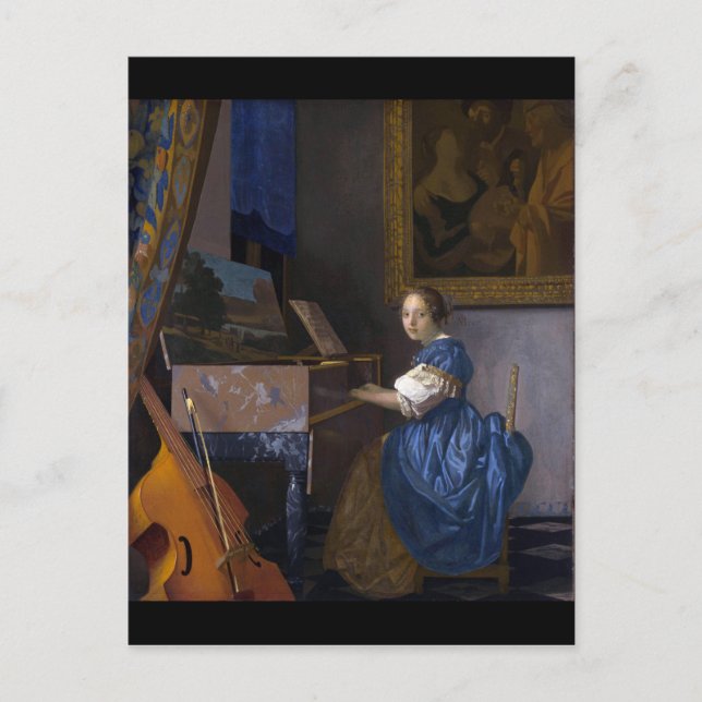 Woman Seated at a Virginal by Vermeer Postcard (Front)