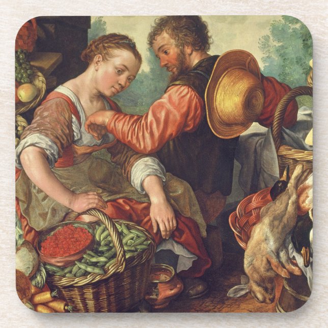 Woman Selling Vegetables, 1567 (oil on canvas) Drink Coaster (Front)