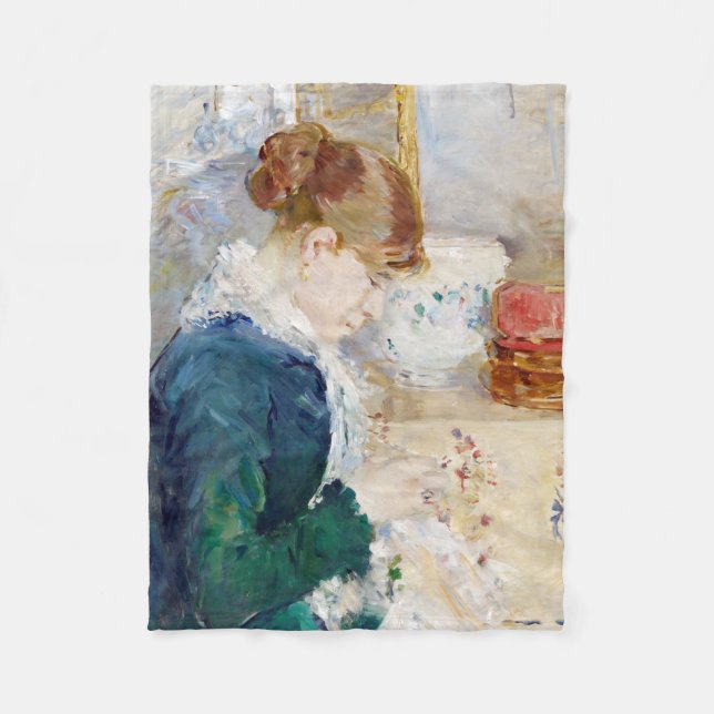 Woman Sewing, Berthe Morisot Fleece Blanket (Front)