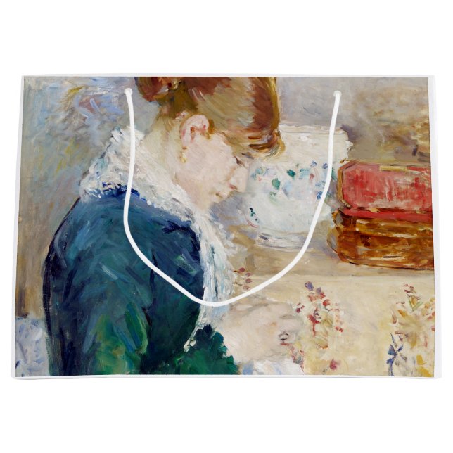 Woman Sewing, Berthe Morisot Large Gift Bag (Front)