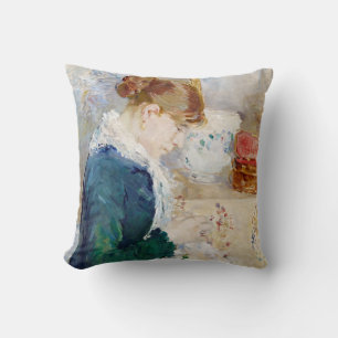Woman Sewing, Berthe Morisot Throw Pillow