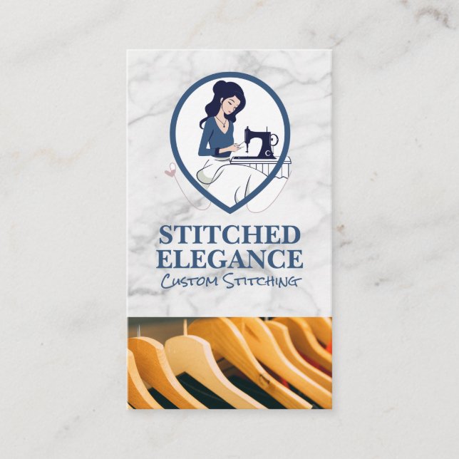 Woman Sewing | Clothing Hangers Business Card (Front)