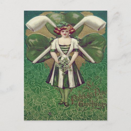 Woman Shamrock Clay Pipe Postcard