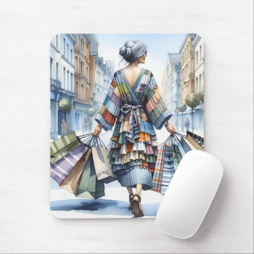 Woman Shopper With Bags Mouse Pad