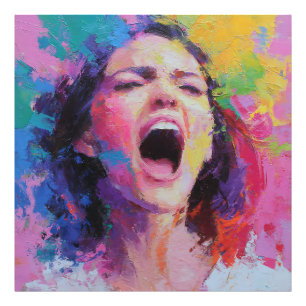 Woman Shouting Abstract Colors Expressive Acrylic Photo Print