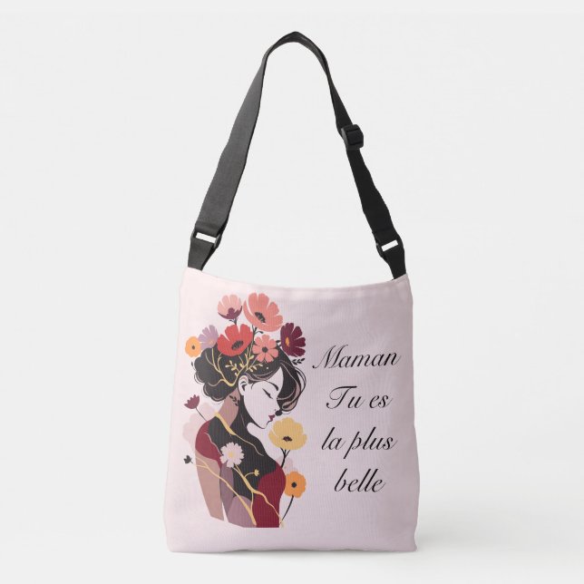 Woman silhouette flower for mom in french crossbody bag (Front)