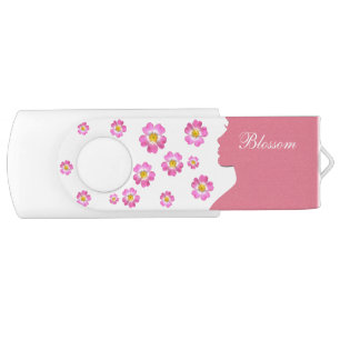Woman silhouette, pink flowers, & calligraphy flash drive