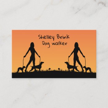 Woman Silhouette Walking Dogs Cute Dog Walker Business Card by HappyGabby at Zazzle