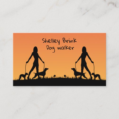 Woman Silhouette Walking Dogs Cute Dog Walker Business Card