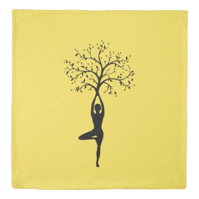 Woman Silhouette Yoga Tree Position Image Duvet Cover (Front)