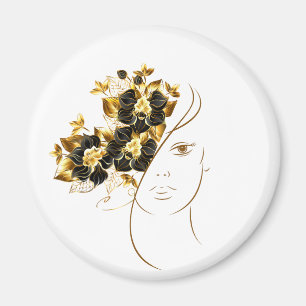 Woman Silouette Circle Magnet