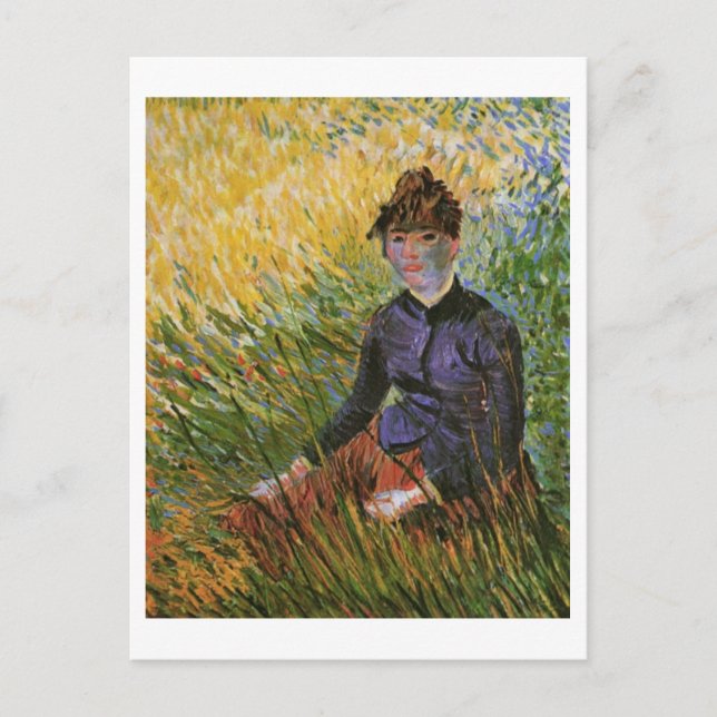 Woman Sitting in the Grass Van Gogh Fine Art Postcard (Front)