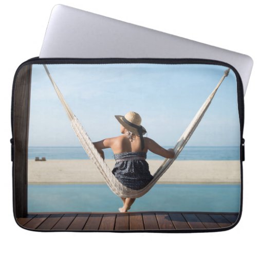 Woman Sitting On A Hammock At A Small Hotel Laptop Sleeve