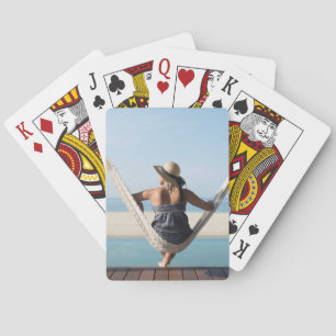 Woman Sitting On A Hammock At A Small Hotel Poker Cards