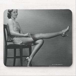 Woman Sitting on Chair Mouse Pad