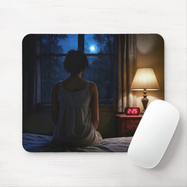 Woman Sitting on Her Bed Mouse Pad (With Mouse)