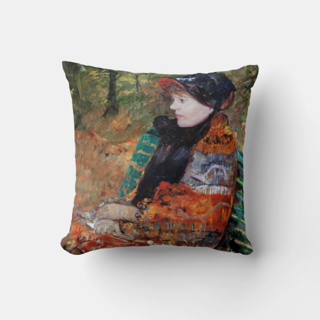Woman Sitting on the Bench, Mary Cassatt Throw Pillow (Front)