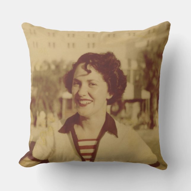 Woman Sitting Outside Throw Pillow (Front)