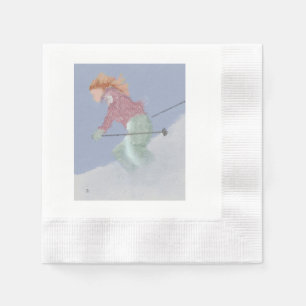 Woman Skier Art Napkins