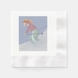 Woman Skier Art Napkins
