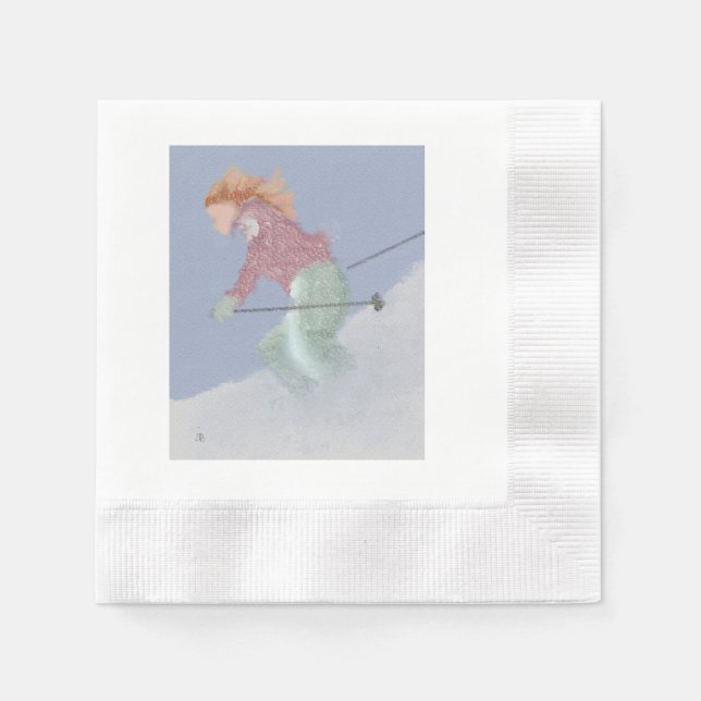 Woman Skier Art Napkins (Front)