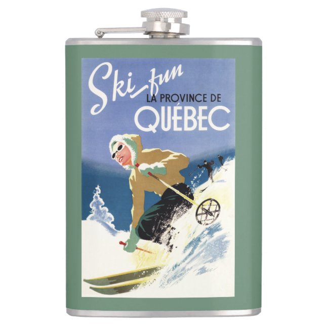 Woman Skiing - Both English and French Poster Flask (Front)