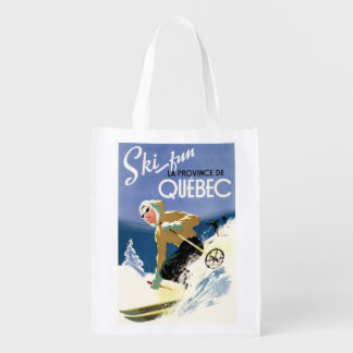 Woman Skiing - Both English and French Poster Reusable Grocery Bag