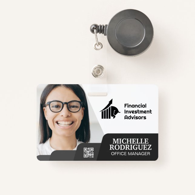 Woman Smiling | Corporate | Barcode Business Card Badge (Front with Retractable)