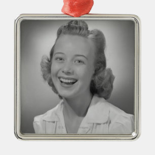 Woman Smiling Metal Ornament