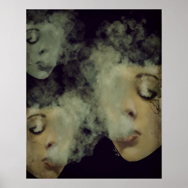 Woman Smoke Vape Grunge Art Poster (Front)