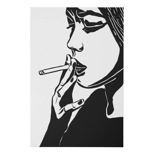 Woman Smoking Abstract Black & white original art Faux Canvas Print (Front)