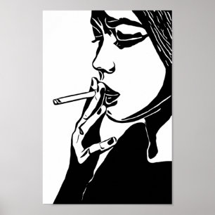 Woman Smoking Abstract Black & white Original art Poster