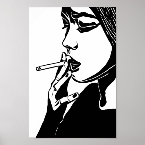 Woman Smoking Abstract Black  white Original art Poster