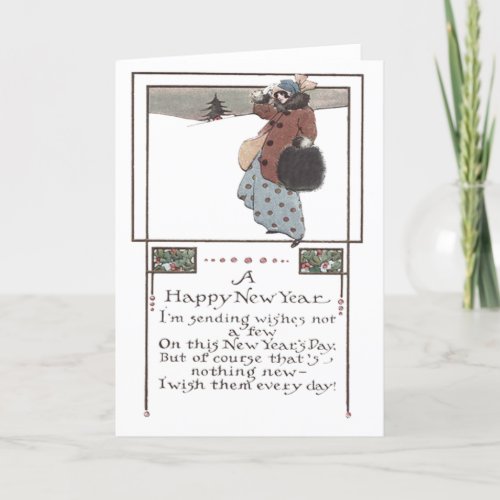 Woman Snow Holly Holiday Card